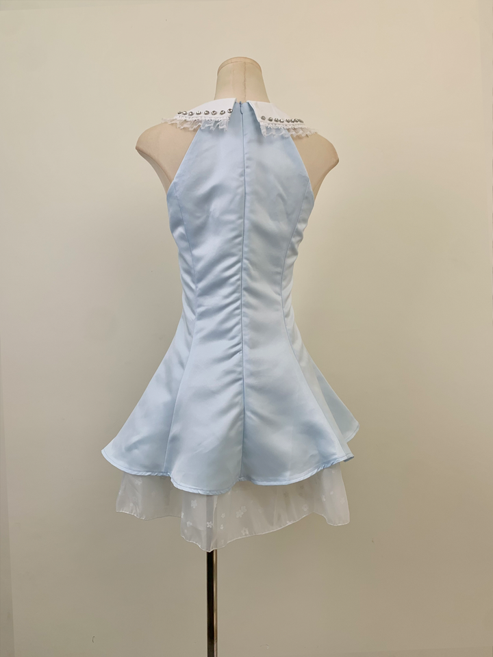【dress】レースドッキングピーターパンカラーミニワンピース Q8549