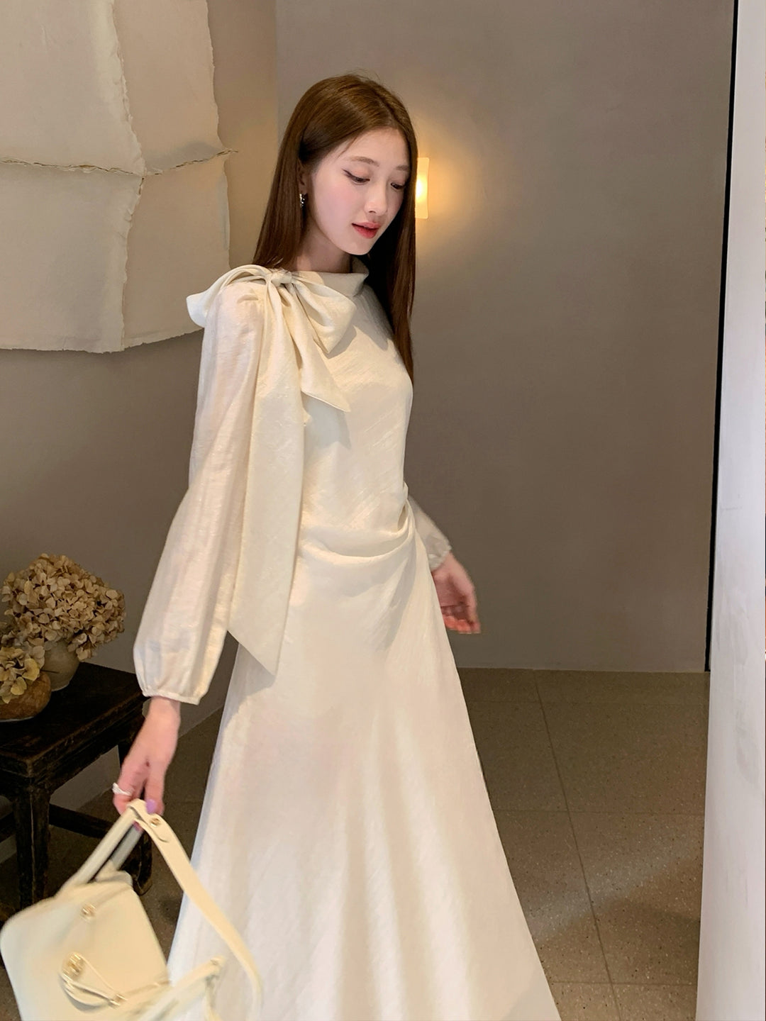 【dress】リボン付きロングワンピース Q8961