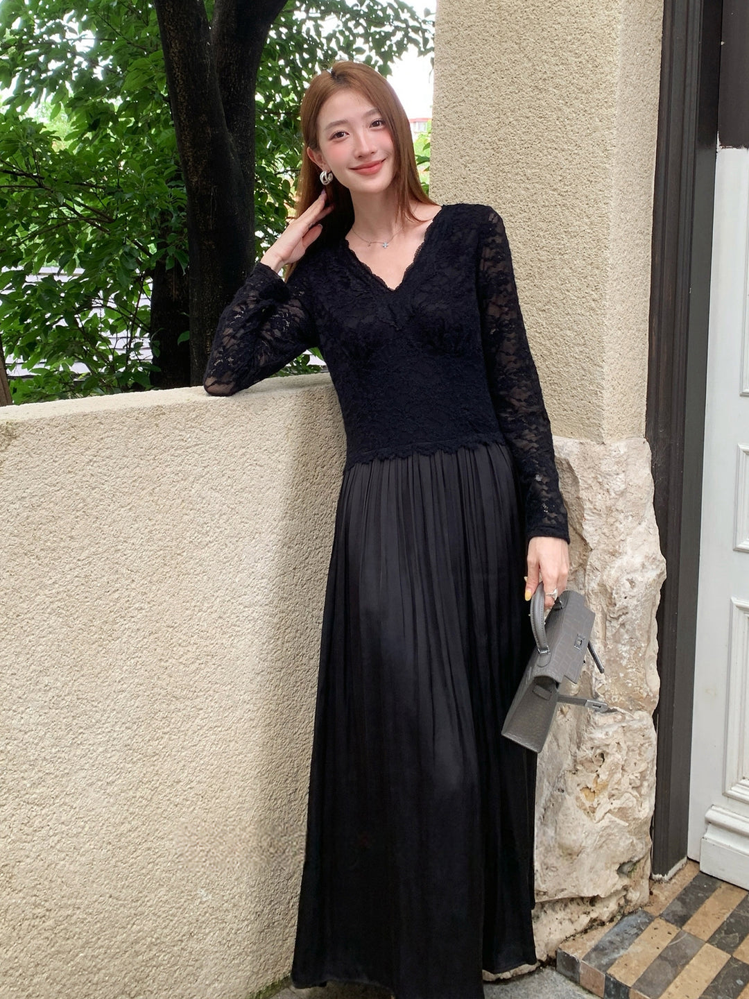 【dress】レースドッキングロングワンピース Q9109