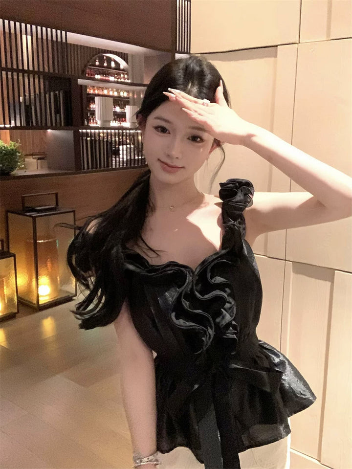 【tops】リボン付きギャザーフリルトップス Q8639
