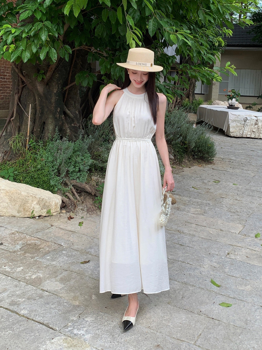 【dress】ノースリーブバックリボンロングワンピース Q8650