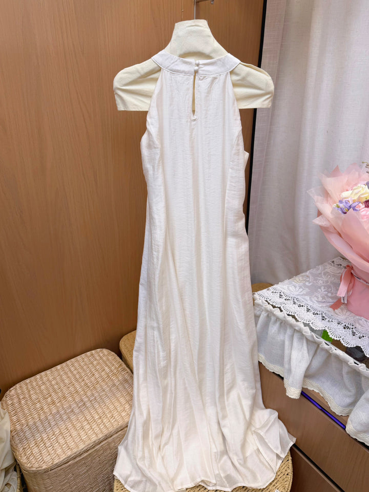 【dress】ノースリーブリボン付きロングワンピース Q8663