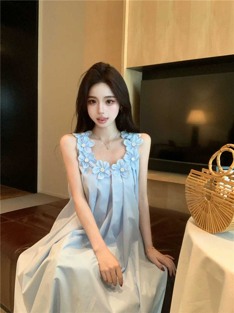 【dress】立体感フラワーロングキャミワンピース Q8570