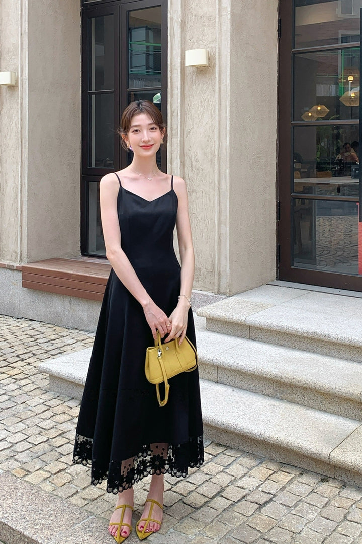 【dress】レースドッキングロングキャミワンピース Q8680