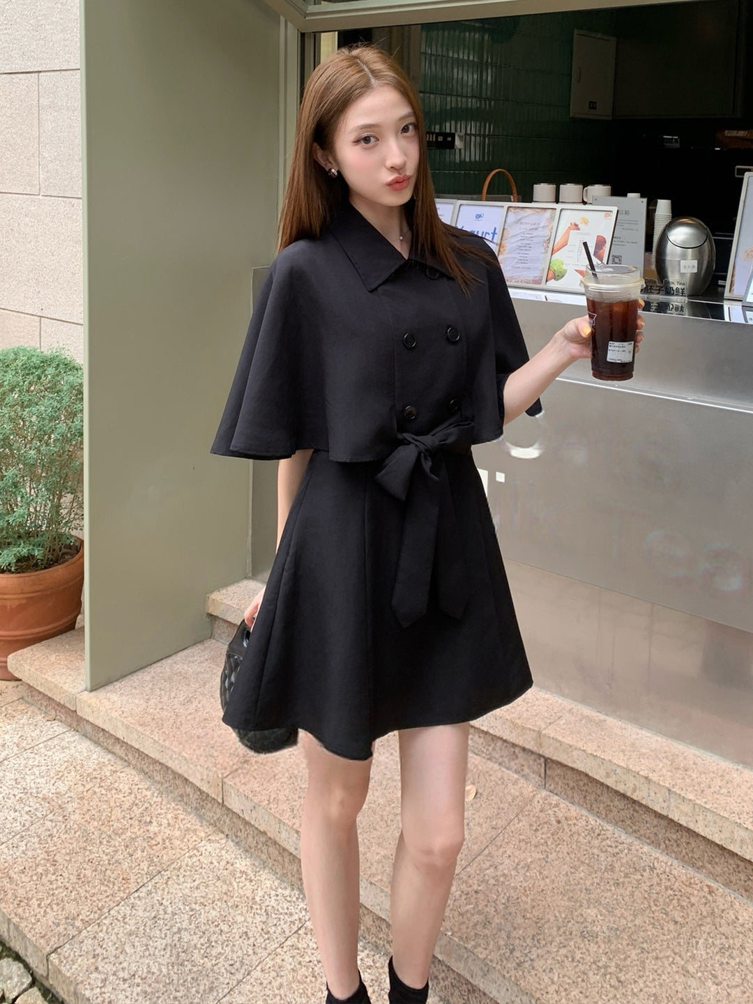 【dress】半袖ケープワンピース Q8963