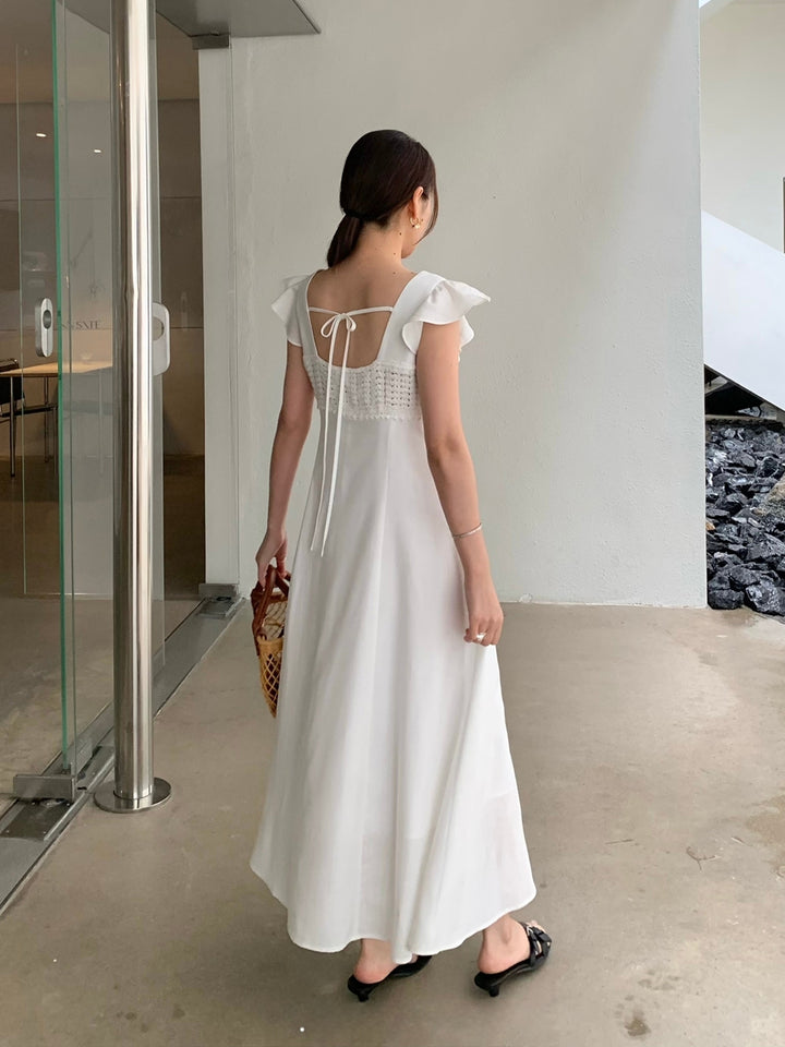 【dress】レースドッキングフラッタースリーブワンピース Q8672