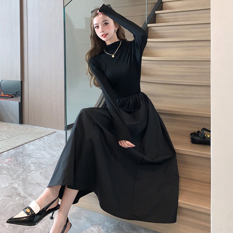 【dress】ドッキング無地ワンピース　M18295