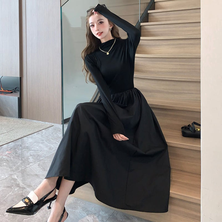 【dress】ドッキング無地ワンピース　M18295
