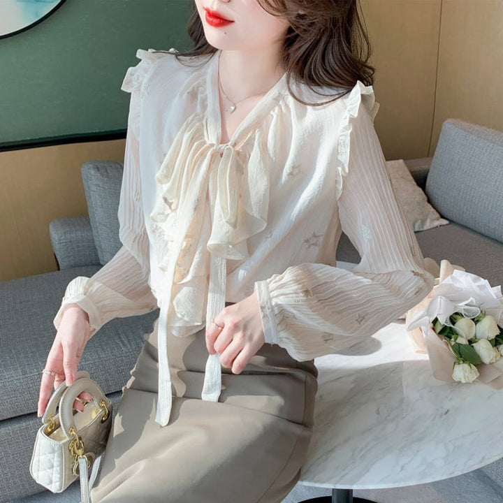 【tops】リボン付きシャツトップス　M28617