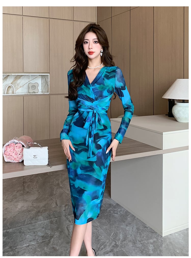 【dress】女子力アップエレガントVネックワンピース　M17432