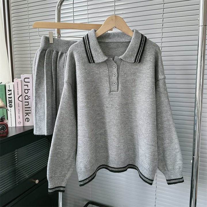 【set】POLOネックニットセーター+スカートセット　M26884
