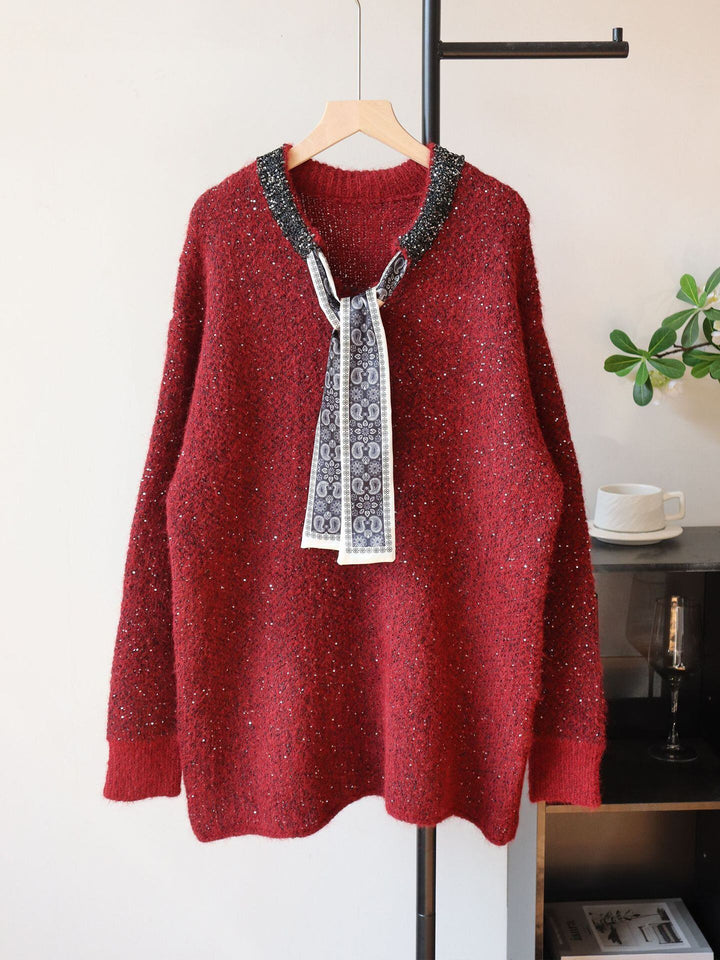 【tops】スパンコール付きニットトップス Q7919