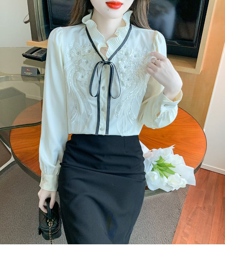 【tops】柔らかくて優しい印象フリルシャツトップス2色　M16912