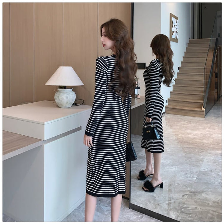 【dress】ボーダー柄ニットワンピース　M18011