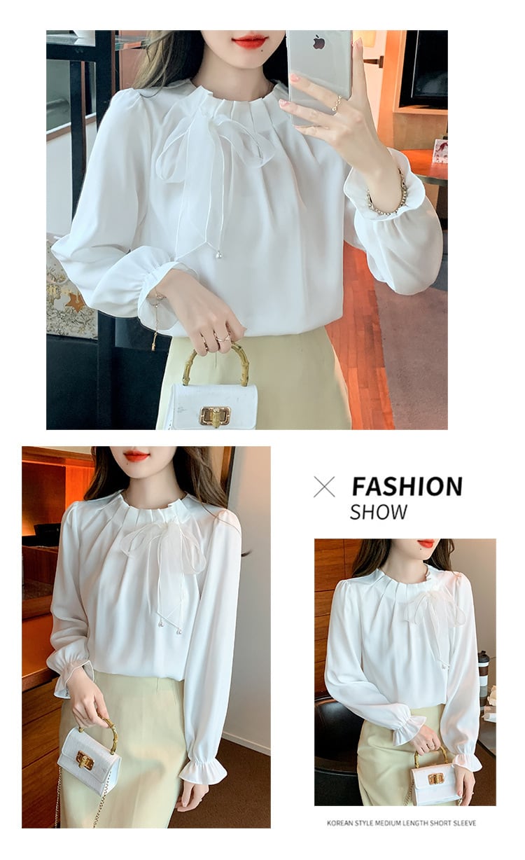 【tops】今季マストバイエレガントリボン付きシャツトップス　M16787