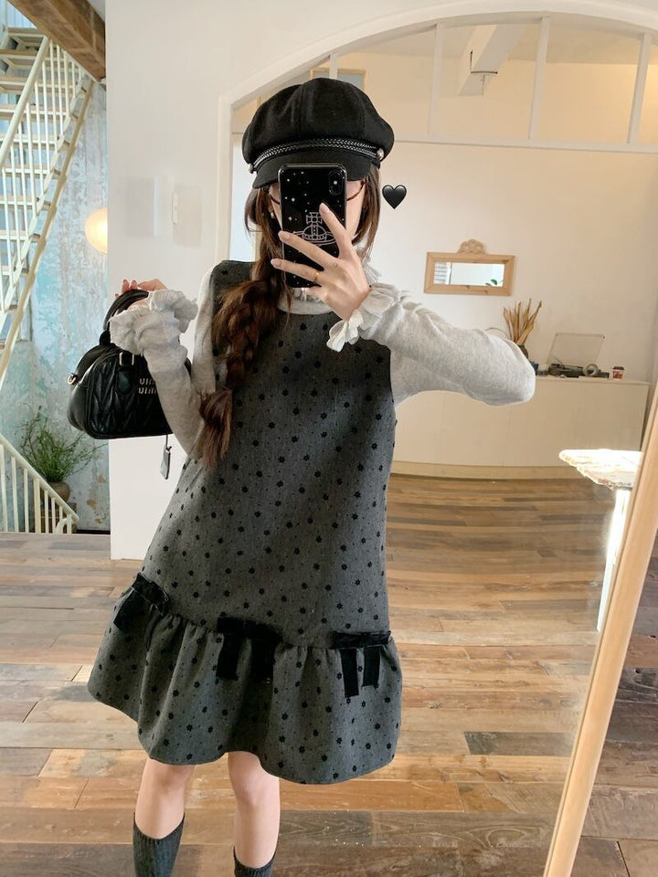 【set】フリルトップス×ベストワンピースセット　M28478