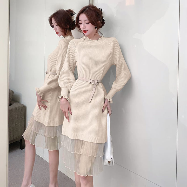 【dress】ドッキングニットワンピース　M18136