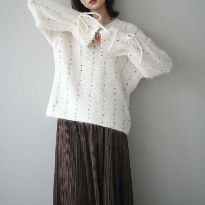 【tops】3色展開Vネックニットトップス Q7702