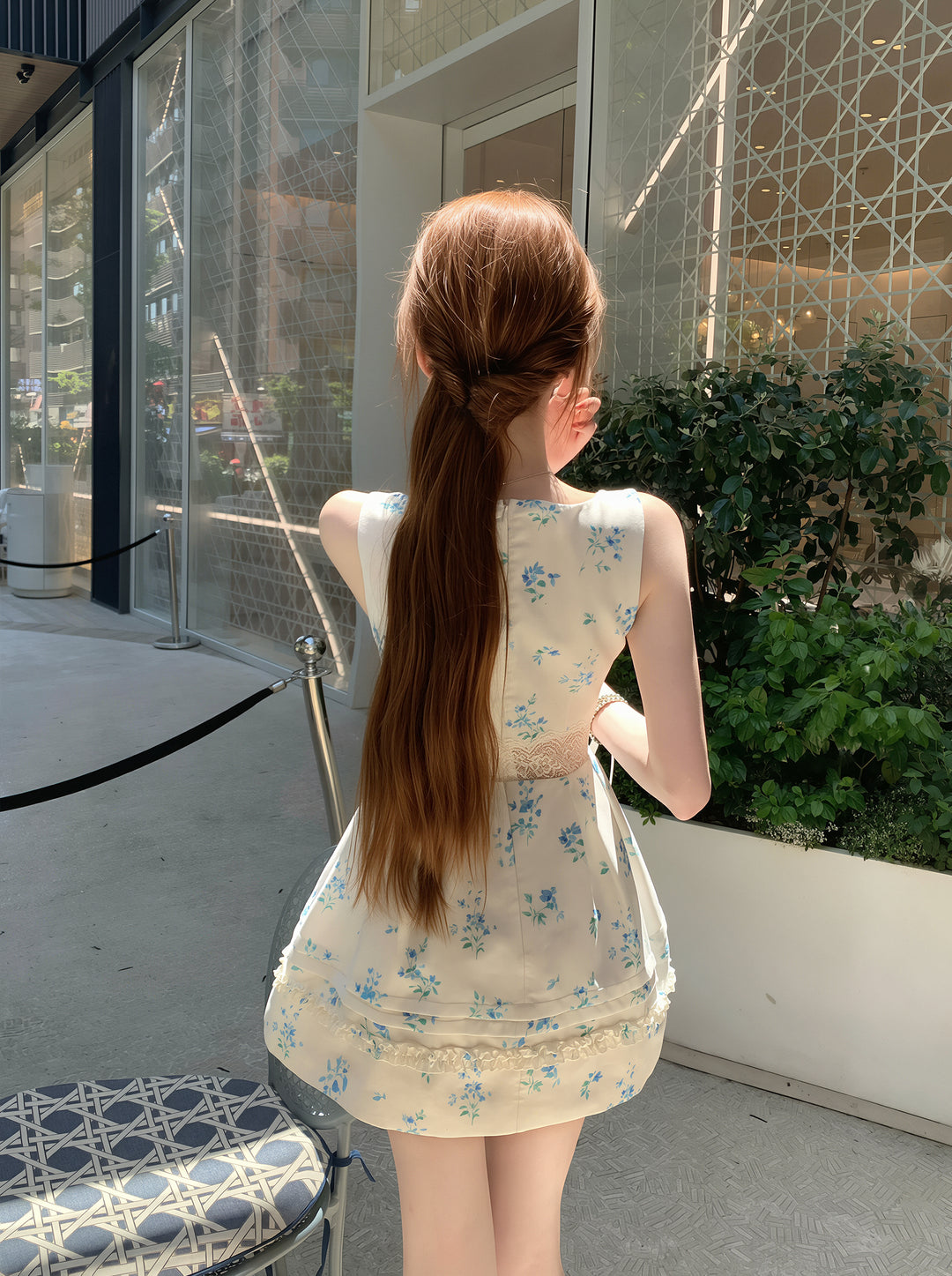 【dress】フラワー柄レースドッキングワンピース Q8757