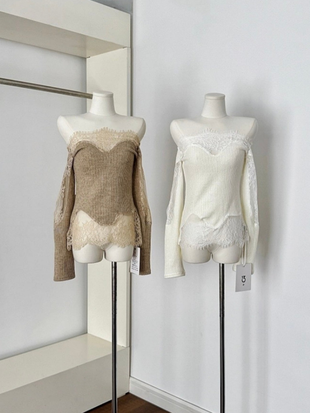 【tops】レースドッキングオフショルダーニットトップス Q9320