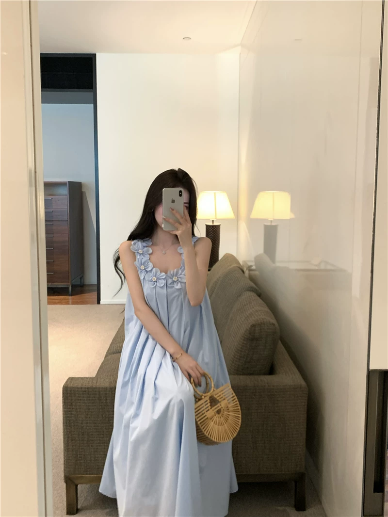 【dress】立体感フラワーロングキャミワンピース Q8570