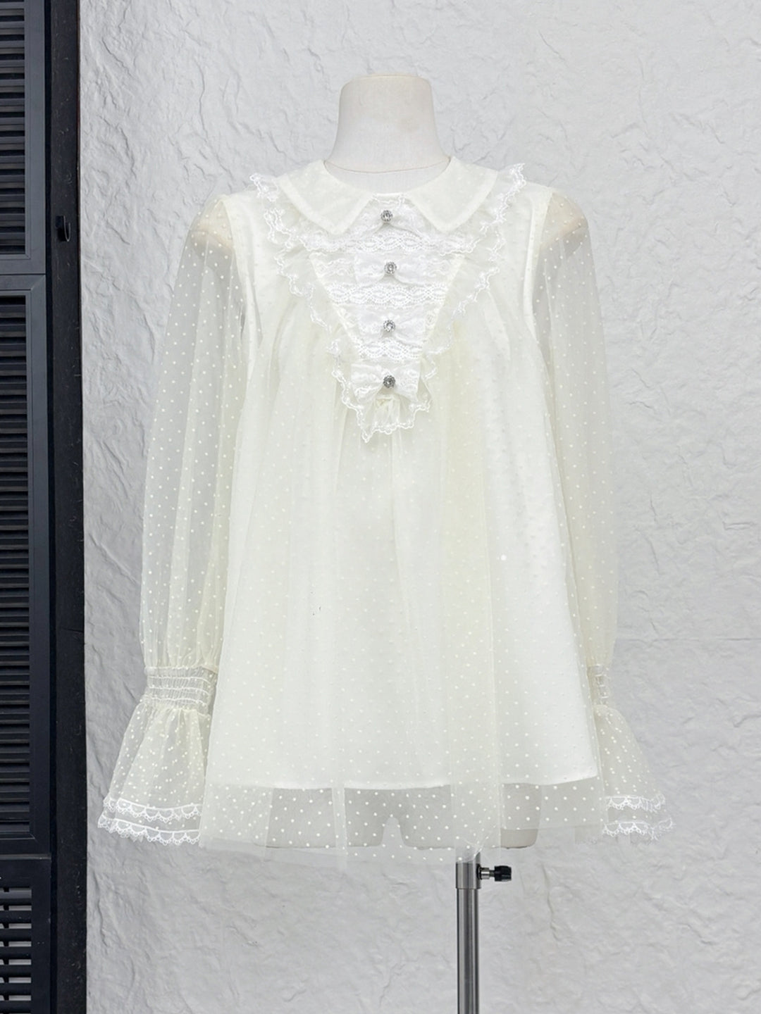 【dress】ギャザーフリルレースドッキングミニワンピース Q9229