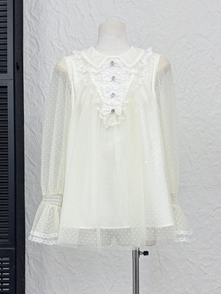 【dress】ギャザーフリルレースドッキングミニワンピース Q9229