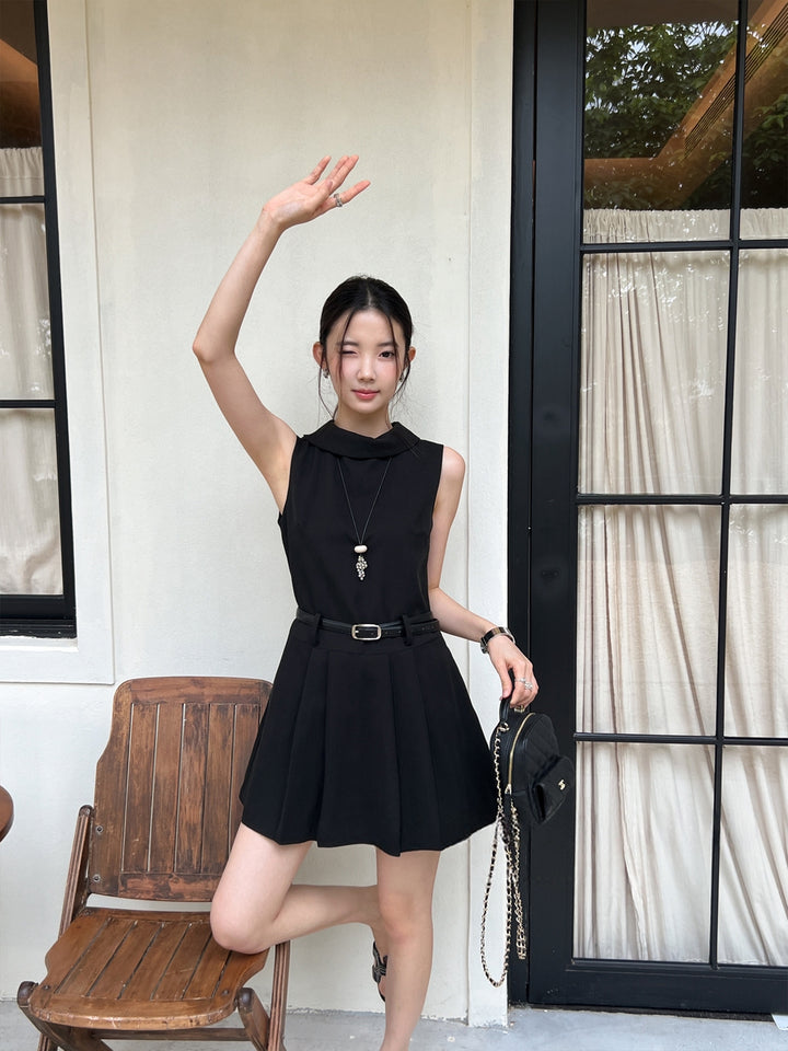 【dress】ベルト付きノースリーブミニワンピース Q8669