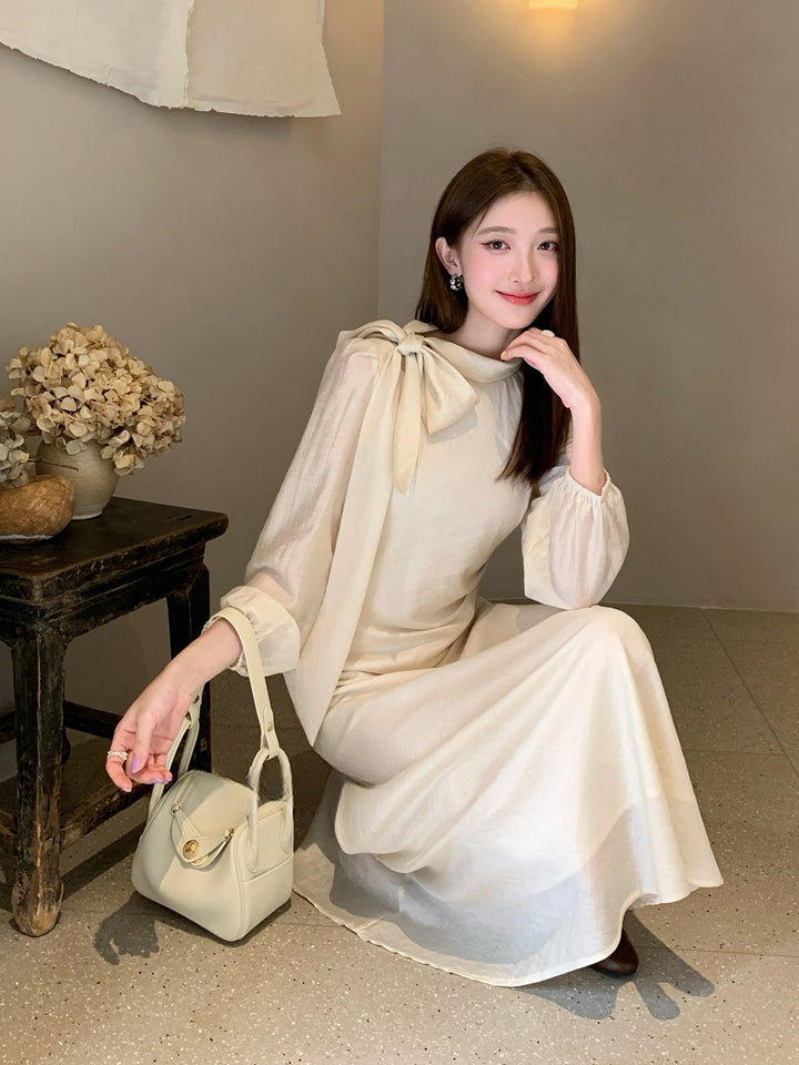 【dress】リボン付きロングワンピース Q8961