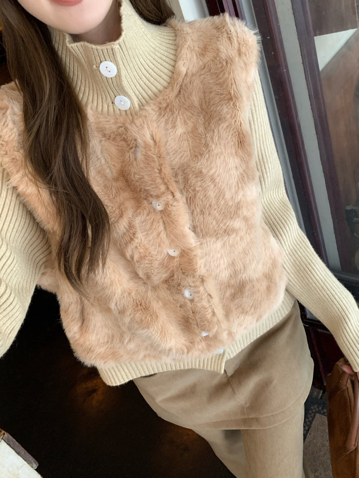【outer】ファードッキングニットカーディガン Q9268
