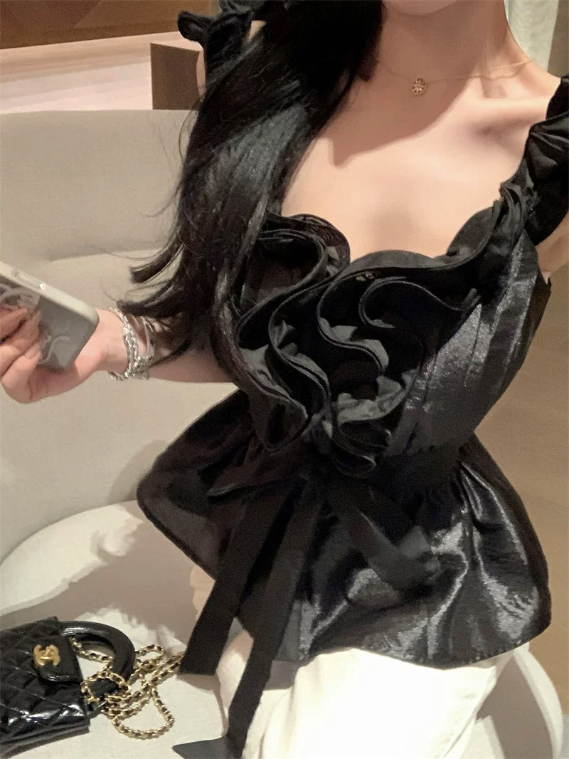 【tops】リボン付きギャザーフリルトップス Q8639