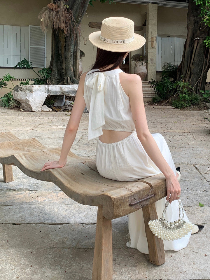 【dress】ノースリーブバックリボンロングワンピース Q8650