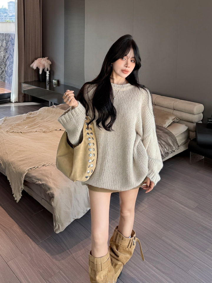 【tops】3色展開ロングニットトップス Q9188