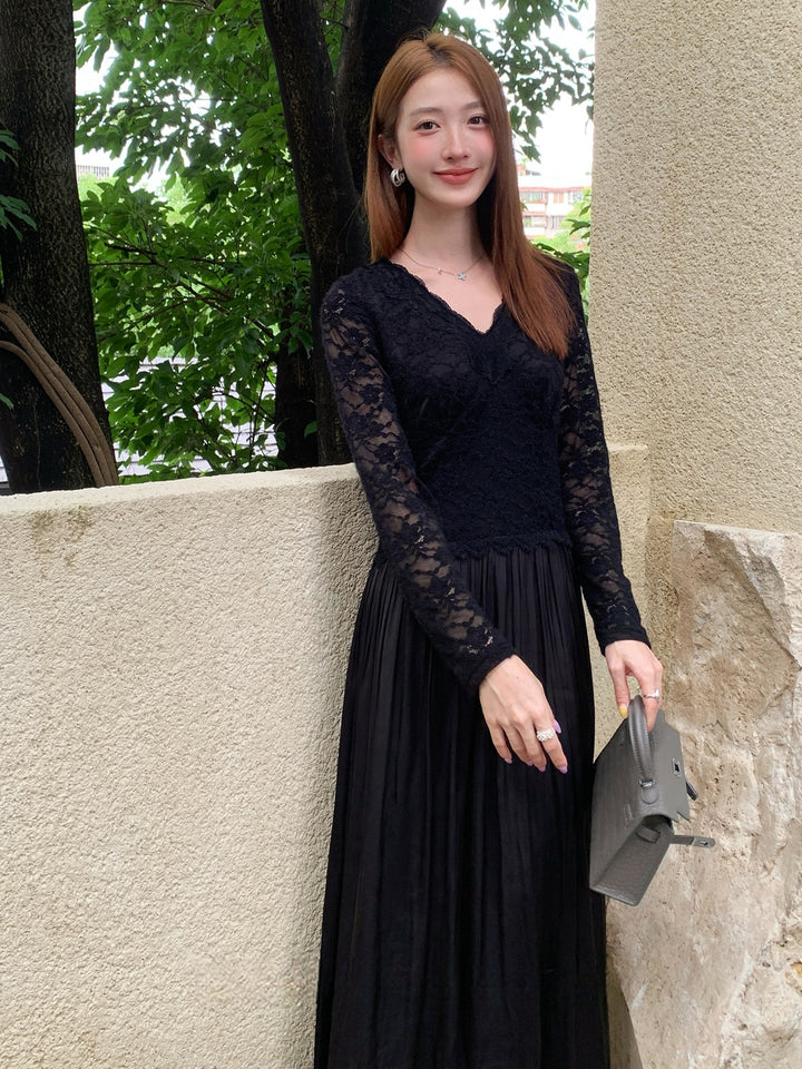 【dress】レースドッキングロングワンピース Q9109