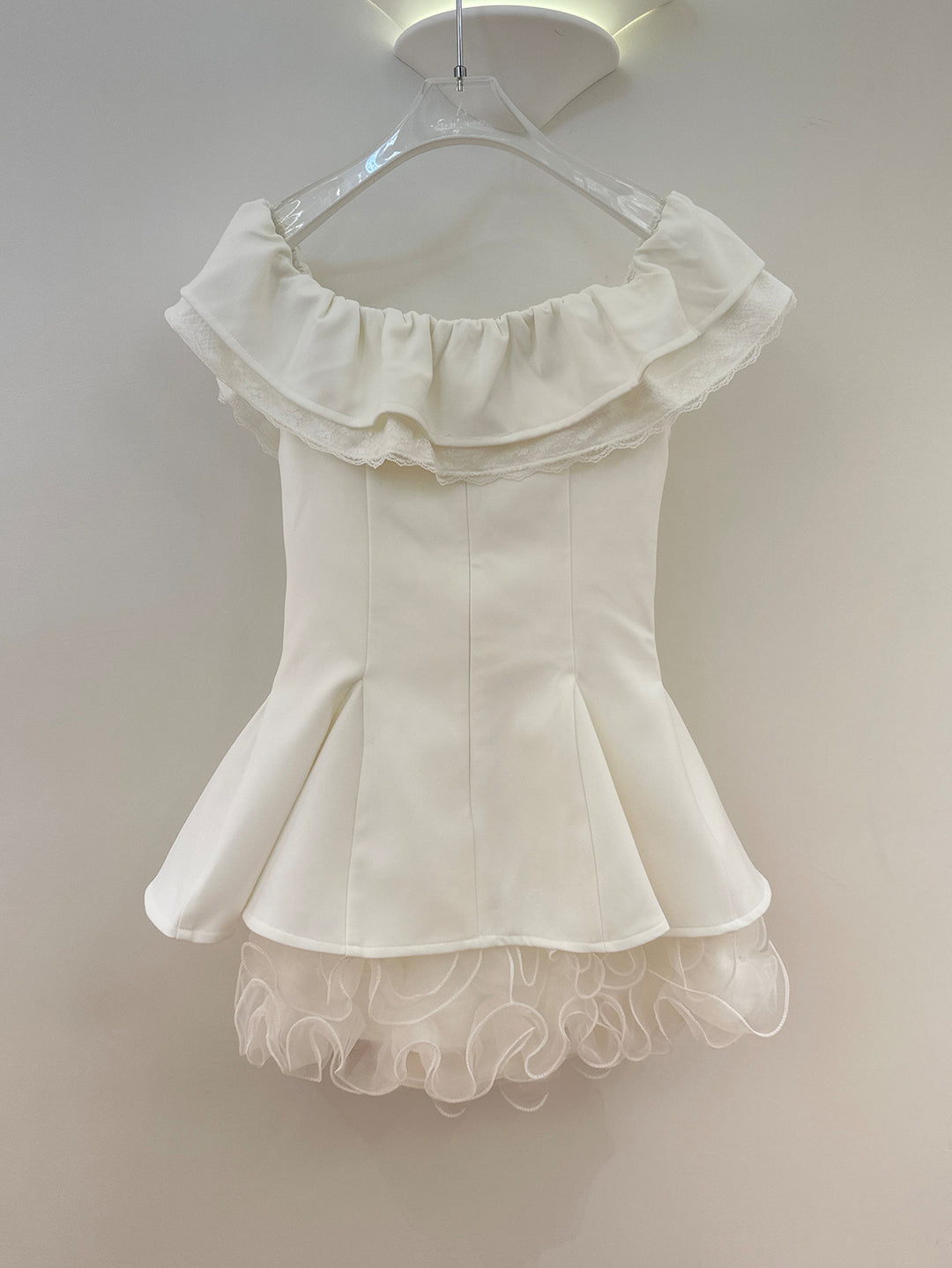 【dress】リボン付きレースドッキングミニワンピース Q8692