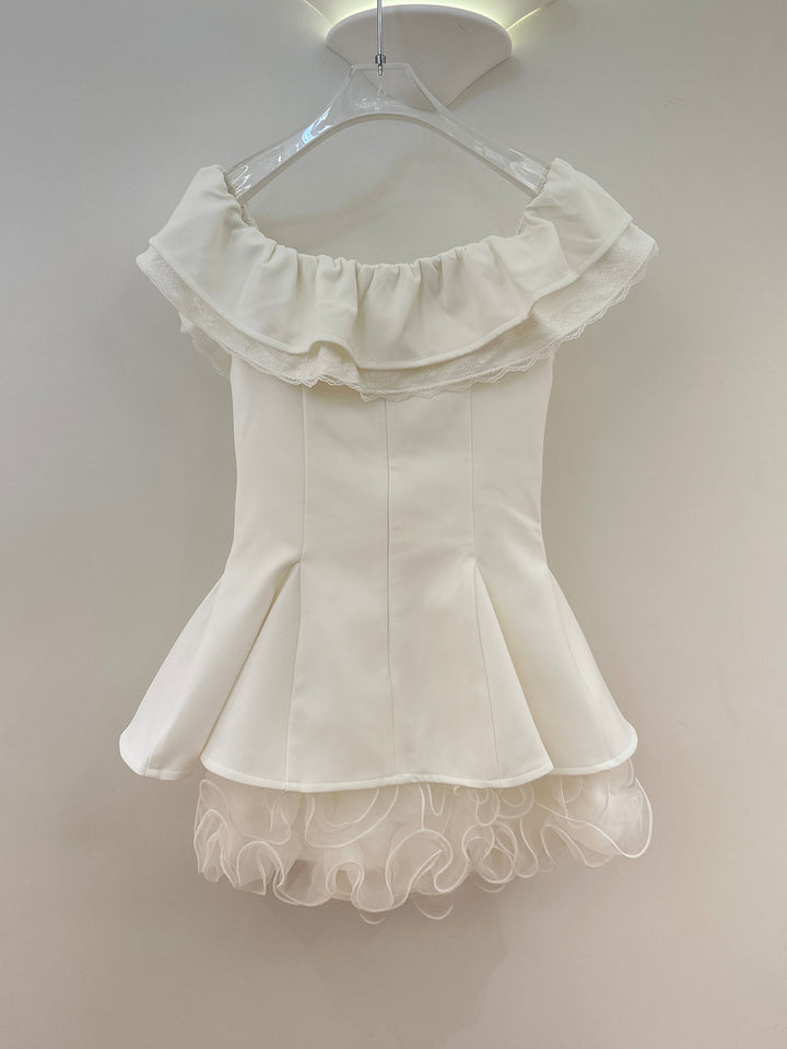 【dress】リボン付きレースドッキングミニワンピース Q8692