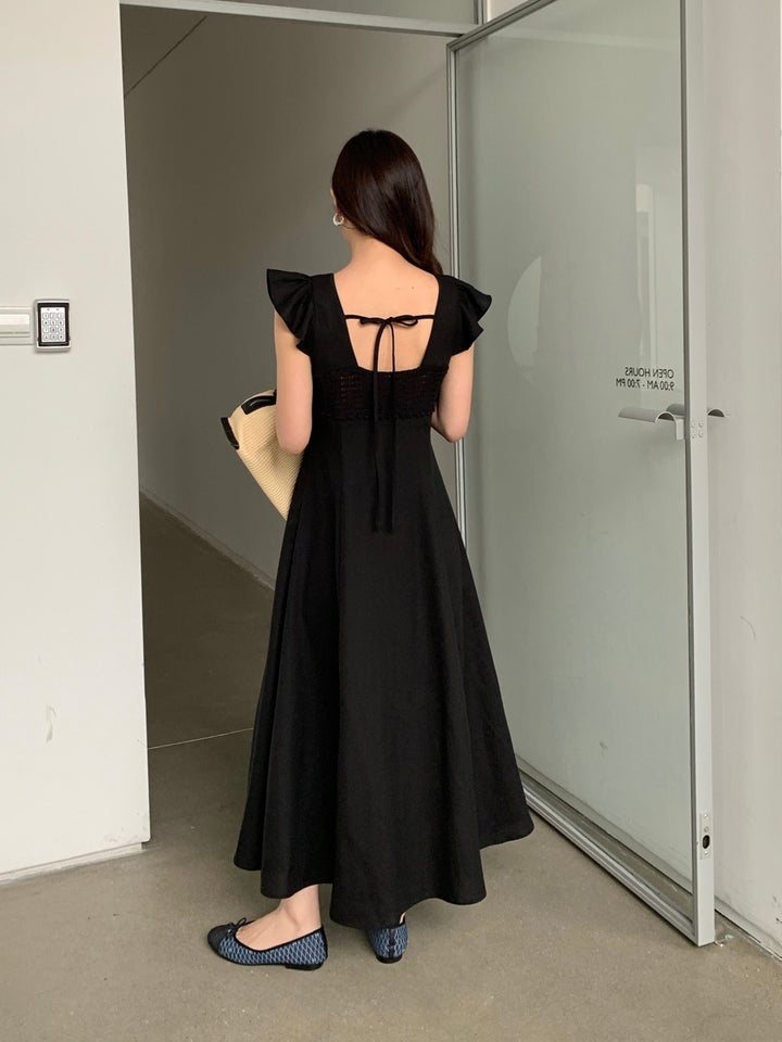 【dress】レースドッキングフラッタースリーブワンピース Q8672