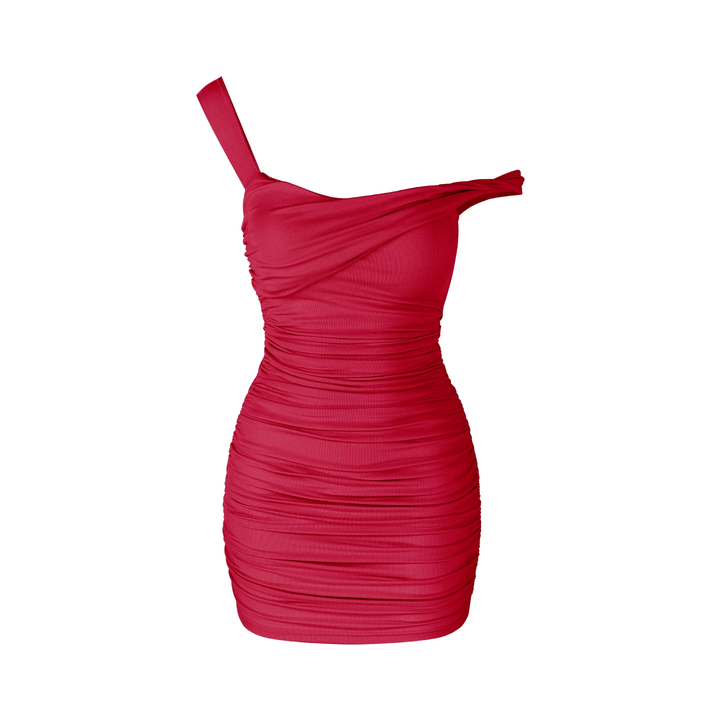 【dress】ワンショルダーギャザータイトワンピース Q8607