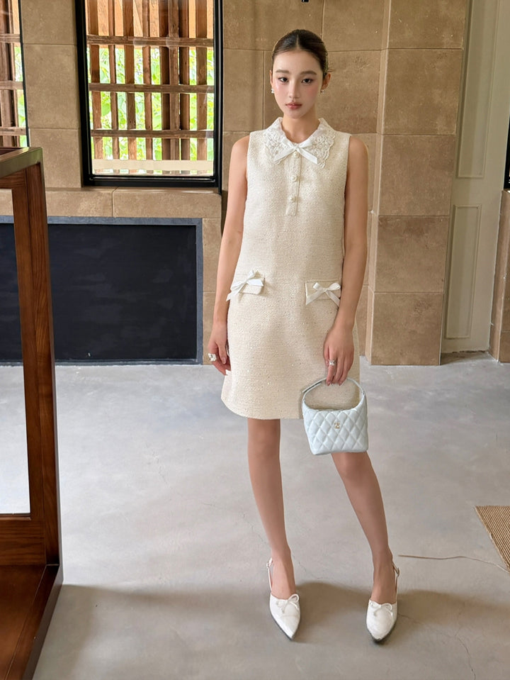【dress】レースドッキングノースリーブワンピース Q8996