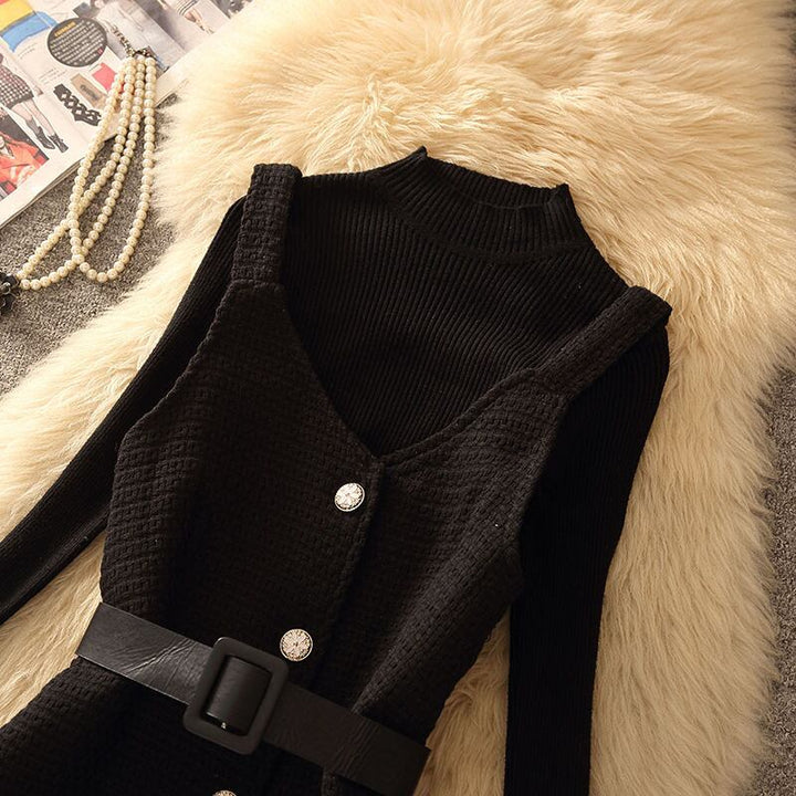 【set】ニットセーター×ツイードキャミワンピースセット　N2259