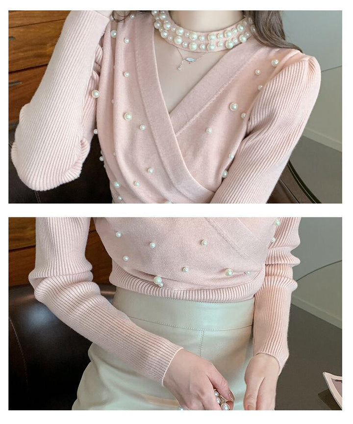 【tops】パールニットトップス　M19018
