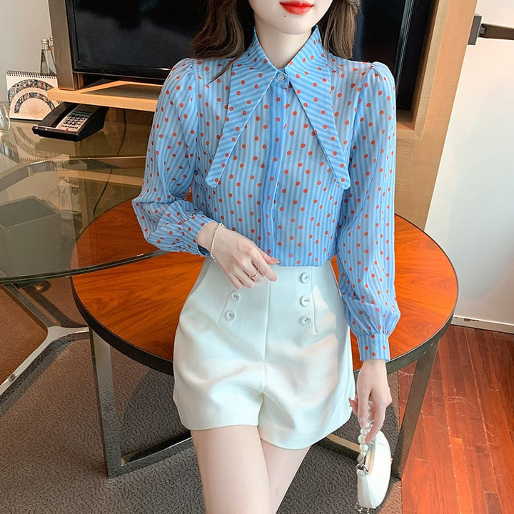 【tops】今季マストバイドット柄パフスリーブシャツ　M17239