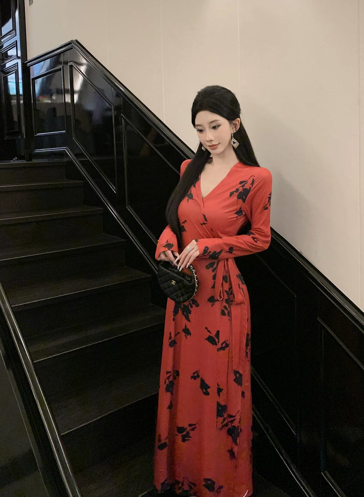 【dress】Vネックプリントワンピース　M29347