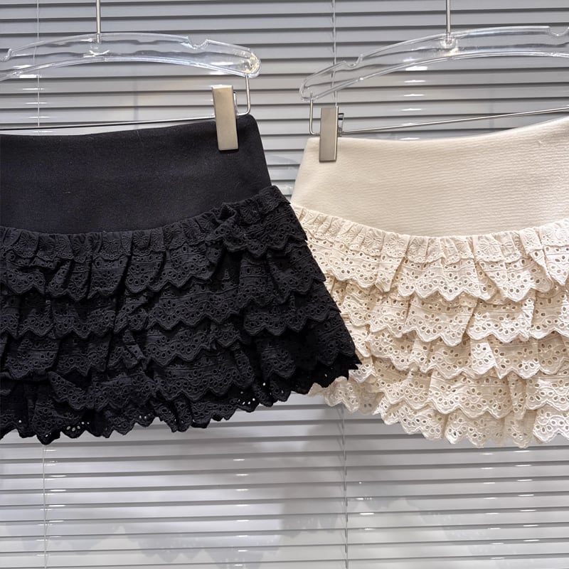 【bottoms】レースティアードスカート Q7455