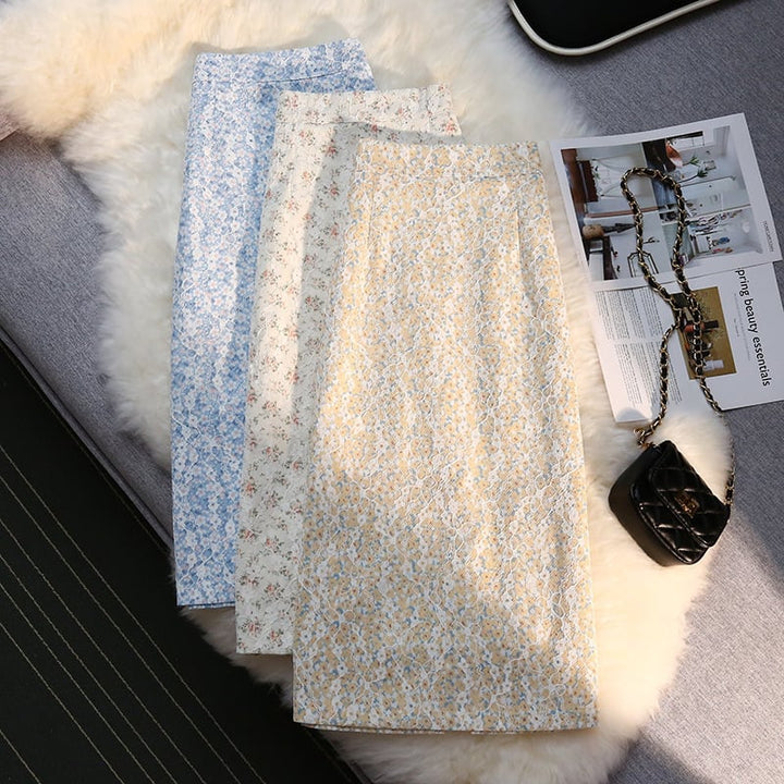 【bottoms】スリット花柄スカート　M30137