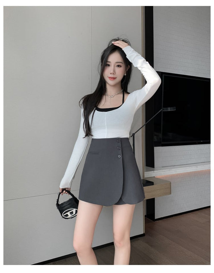【bottoms】ハイウエストキュロットパンツ　M29034