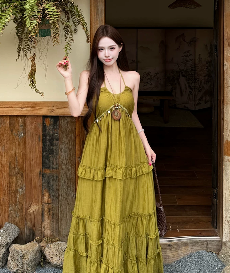 【dress】ホルターネックロングワンピース Q8534