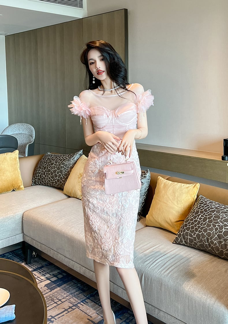 【dress】レース切り替えワンピース　M23077