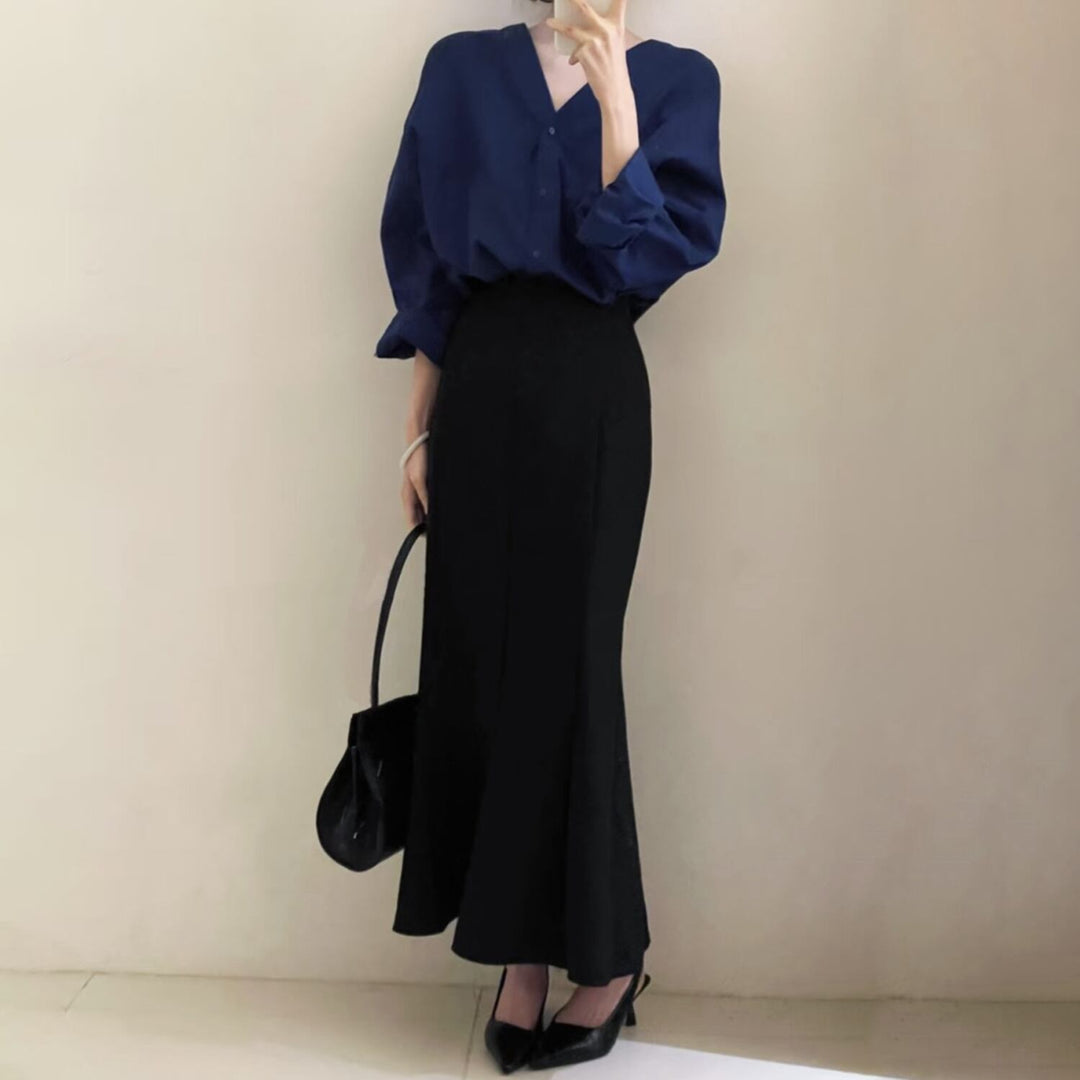 【set】Ⅴネックシャツ×ロングスカートセット     N3006