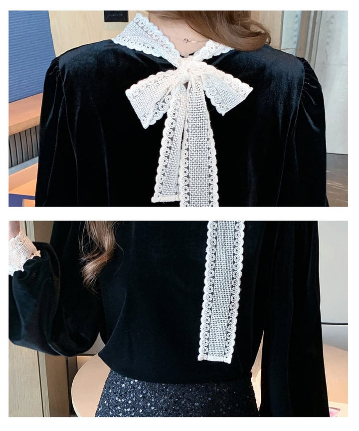 【tops】レース切り替えシャツトップス　M27569